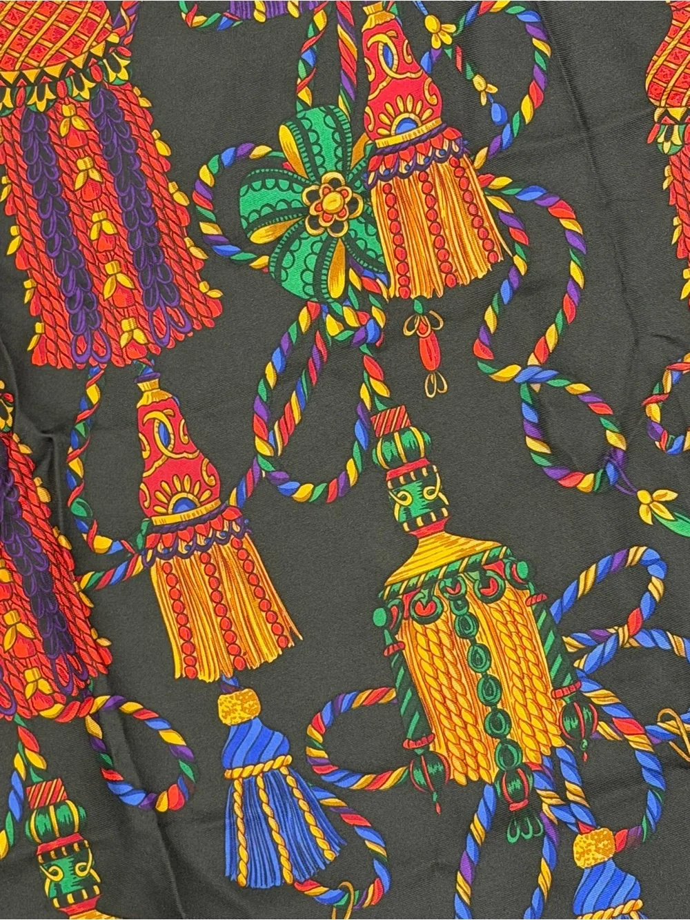 ECHO Embellished Multicolor Tassel Silk Scarf